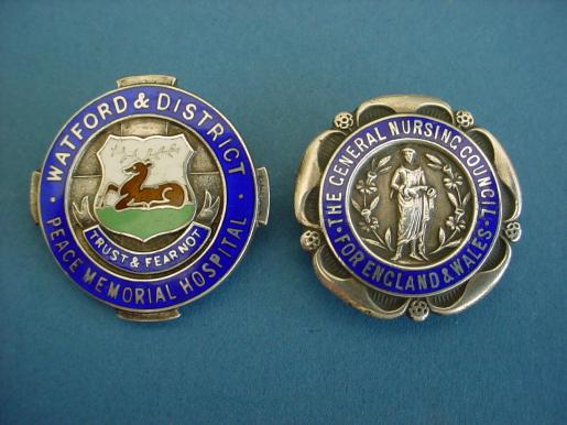 Watford & District Peace Memorial Hospital Silver Nurses Badge Pair
