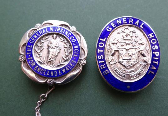 Bristol General Hospital & General Nursing Council Pair of Silver Badges