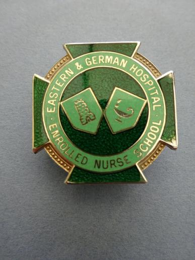 Eastern & German Hospitals Enrolled Nurse School,Silver gilt Nurses badge