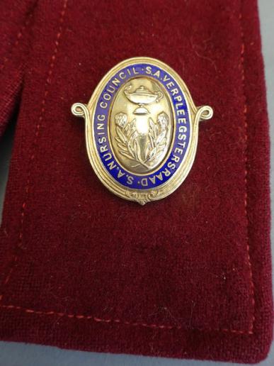 Pair of South African Nursing Council Epaulettes and silver badges.
