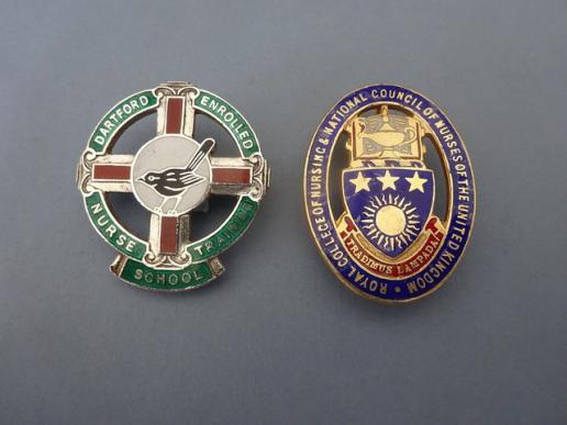 Dartford Enrolled Nurse Training School/RCN Silver pair of Nurses Badges