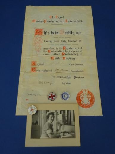 Morgannwg Mental Hospital,Bridgend silver Nurses badge/RMPA/ GNC Trio and certificate