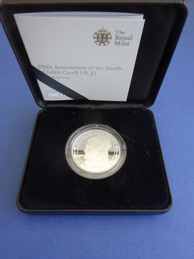 Silver Proof 2015 £5 Commemorative Coin,Edith Cavell