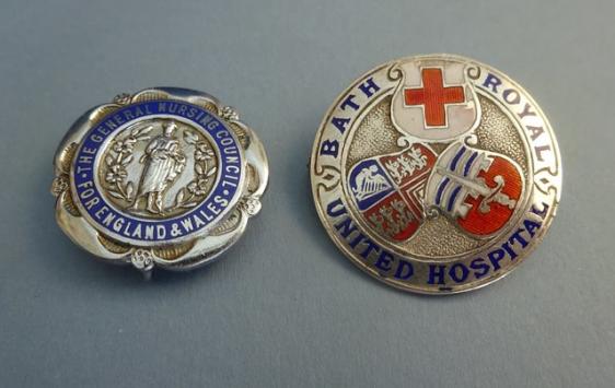 Bath Royal United Hospital,Silver Nurses Badge and GNC Pair