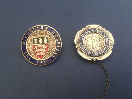 The Middlesex Hospital School of Nursing/GNC pair of Nurses Badge