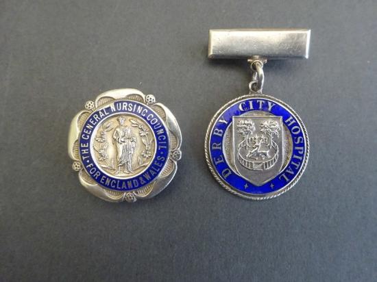 Derby City Hospital/GNC Silver Nurses badge pair