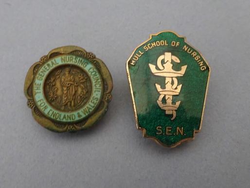 Hull School of Nursing,State Enrolled Nursing Pair of badges.