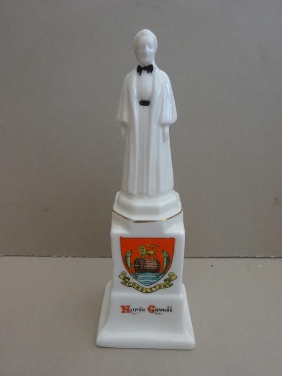 Arcadian Ware crested China figure of Edith Cavell,  Congleton crest
