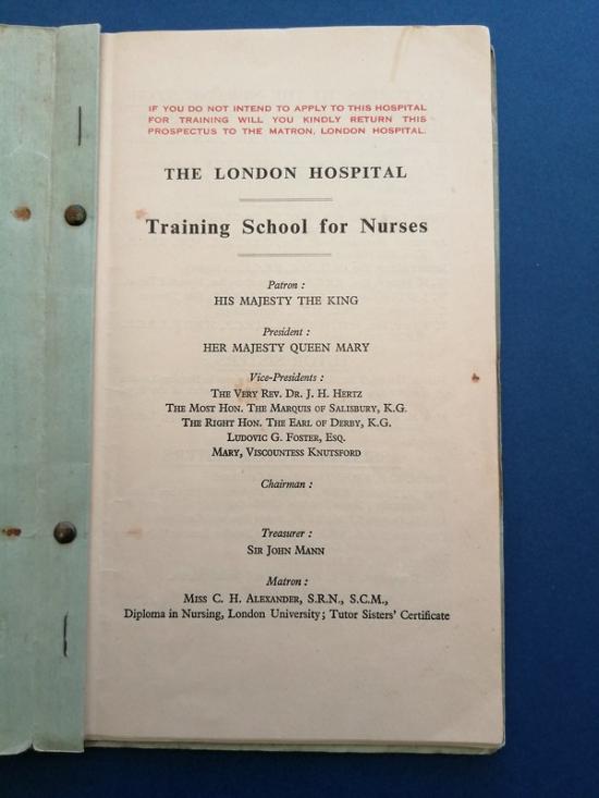Nursing Prospectus Booklet,The London Hospital Whitechapel
