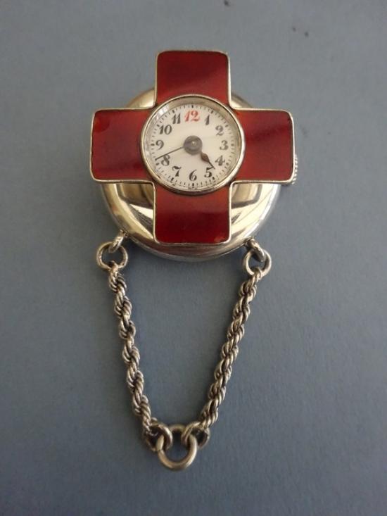 Rare First World War Ladies Silver & Enamel Red Cross Fob Watch.