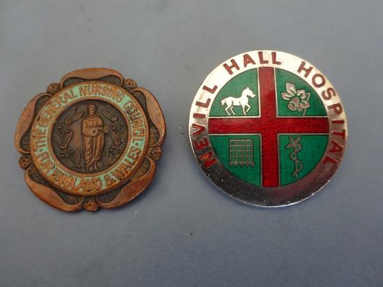 Nevill Hall Hospital Abergavenny,silver nurses badge & SEN Pair