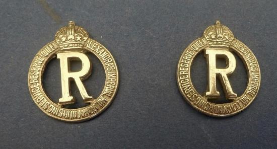 Queen Alexandra's Imperial Military Nursing Service Reserve,pair of white metal collar badges