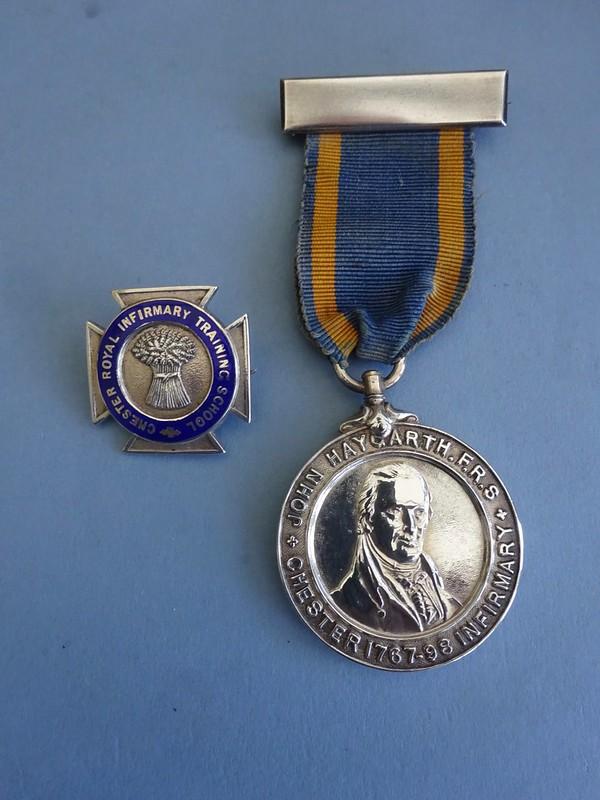 Chester Infirmary John Haygarth Nurses Prize medal and matching badge.