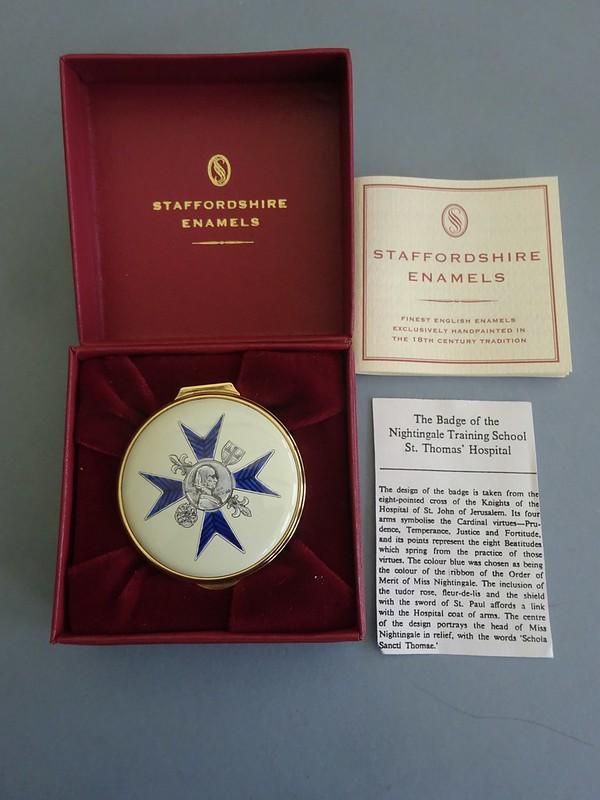 Staffordshire enamel Trinket box,Badge of the Nightingale School of Nurses