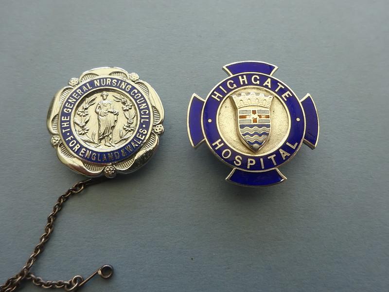 London County Council, Silver Highgate Hospital with GNC Badge pair