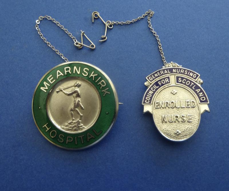 Mearnskirk Hospital,Glasgow, Silver Nurses pair of Badges.