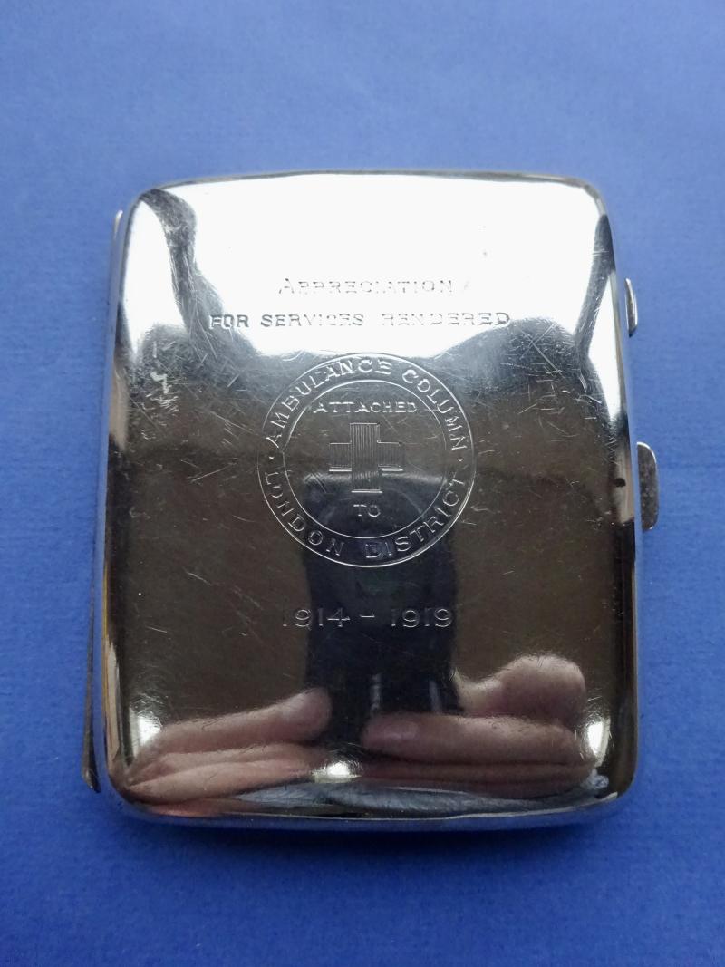 First World War Silver Cigarette Case,Appreciation for Services Rendered Attached to Ambulance Column London District 1914-1919