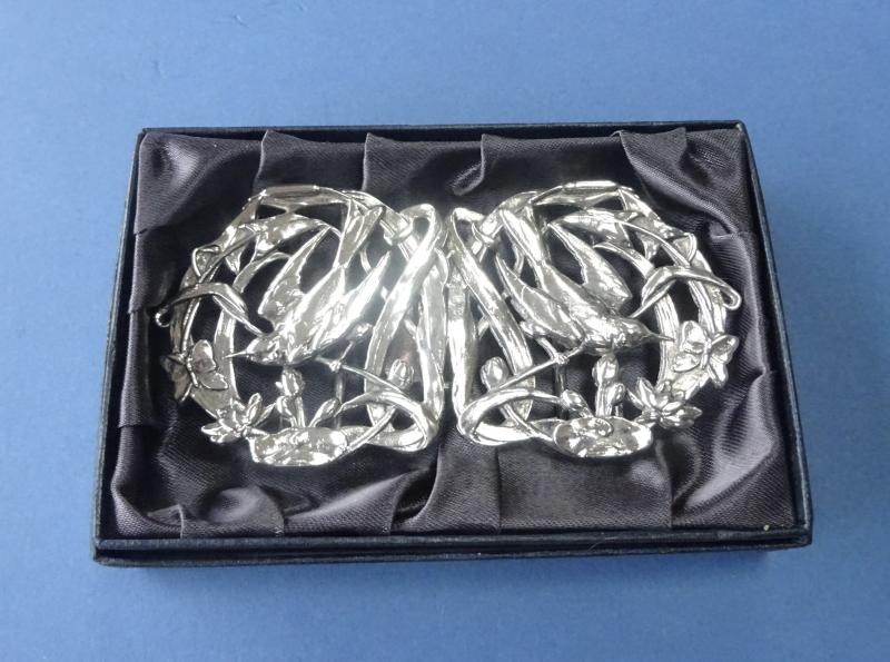 Two Piece Silver Plated Nurses Belt buckle,Swallows