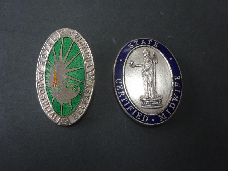 Royal Victoria Hospital Belfast,silver Nurses badge and SCM Badge