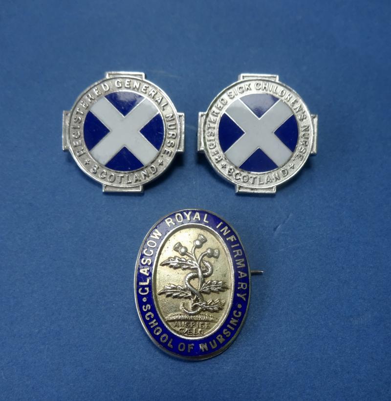 Glasgow Royal Infirmary ,trio of silver nurses badges