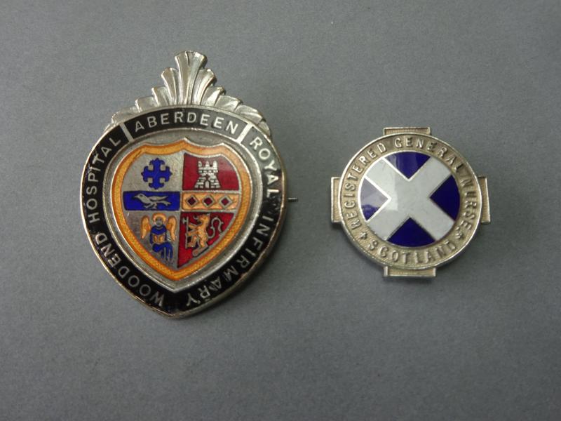 Woodend Hospital & Aberdeen Royal Infirmary combined school/Scottish RGN badges pair