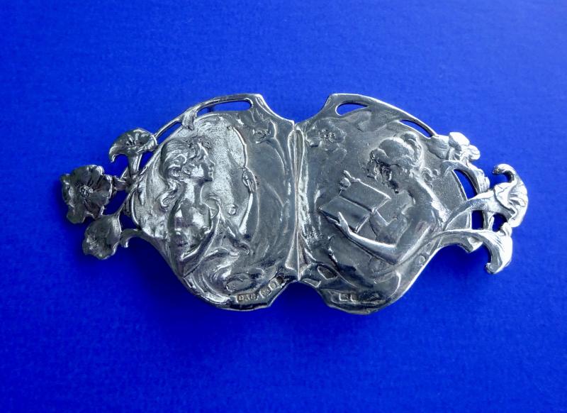 Two Piece Silver Nurses Belt Buckle,Art Nouveau Style,DAB London 1981