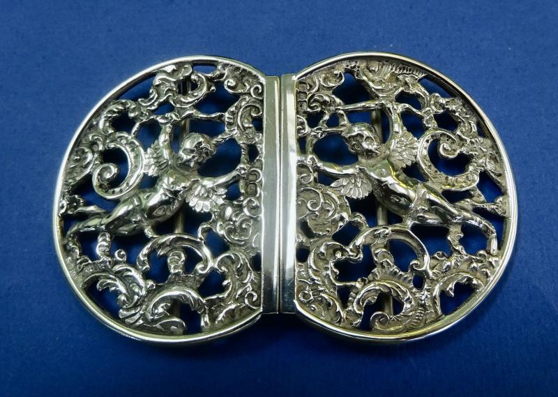 Two Piece Silver Nurses Belt Buckle, Putti/Cherubs, London DB 1992