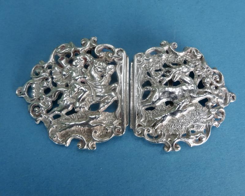 Two Piece Silver Nurses Belt Buckle, Stag Hunt ,Nathan & Hayes Birmingham 1892
