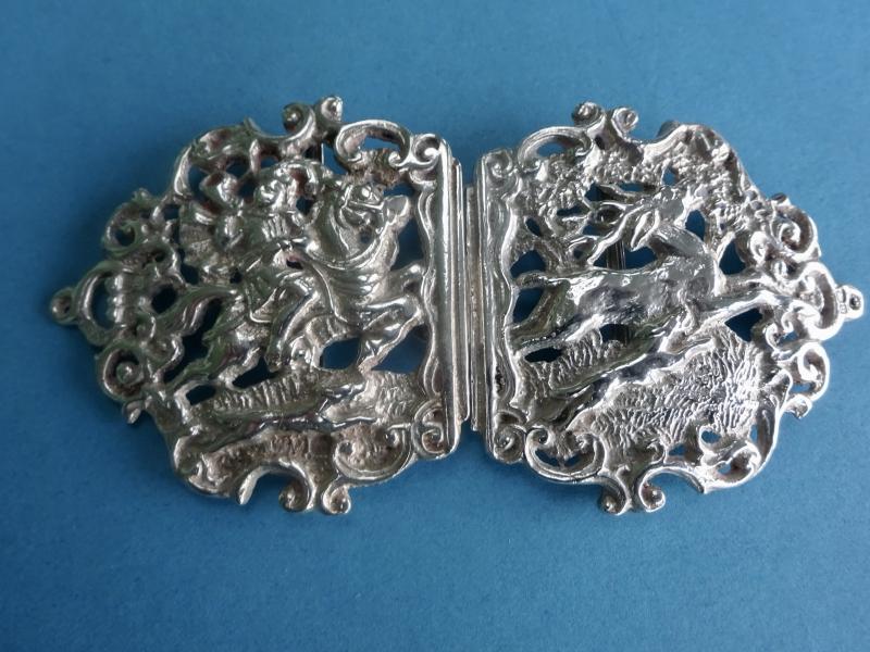 Two Piece Silver Nurses Belt Buckle, Stag Hunt ,Nathan & Hayes Birmingham 1892