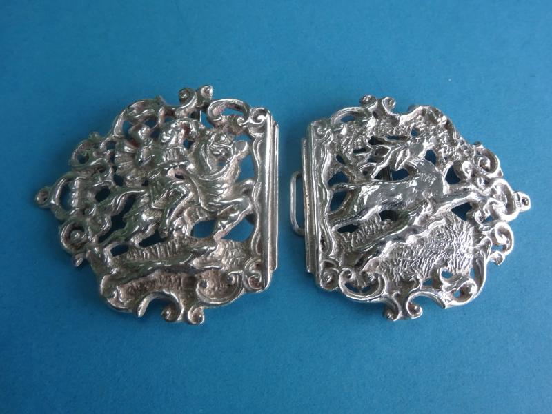 Two Piece Silver Nurses Belt Buckle, Stag Hunt ,Nathan & Hayes Birmingham 1892