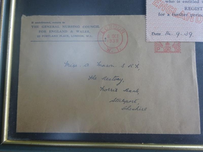 Framed General Nursing Council For England and Wales,silver badge and receipt document