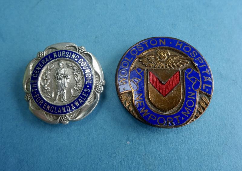 Wollaston Hospital Newport/silver General Nursing Council for England & Wales pair of badges