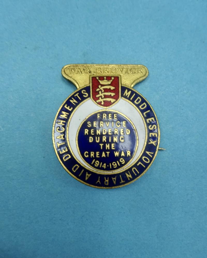 Middlesex Voluntary Aid Detatchments War Service ,1914-1919 badge